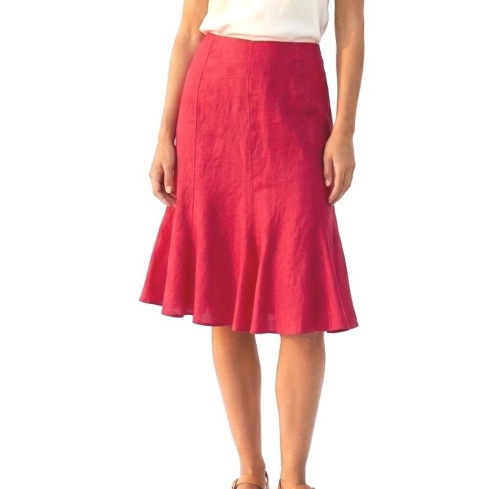 Chaps 100% Linen Skirt Red 12 Office Wear Breathable Natural Fiber Prepy